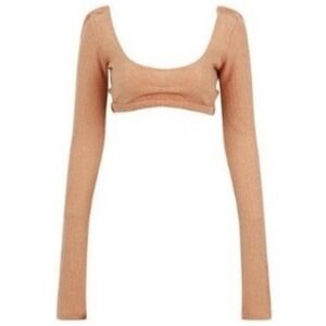 NWT Laina Rauma Super Cropped Long Sleeve Knit Top Peach Ribbed Size‎ Medium